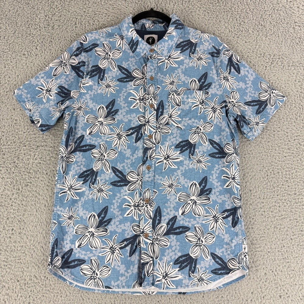 Toes on the Nose Button Down Shirt Men Medium Blue Floral Rayon Short Sleeve